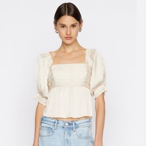 Frame Puff Sleeve Square Neck Top Vanilla NWT